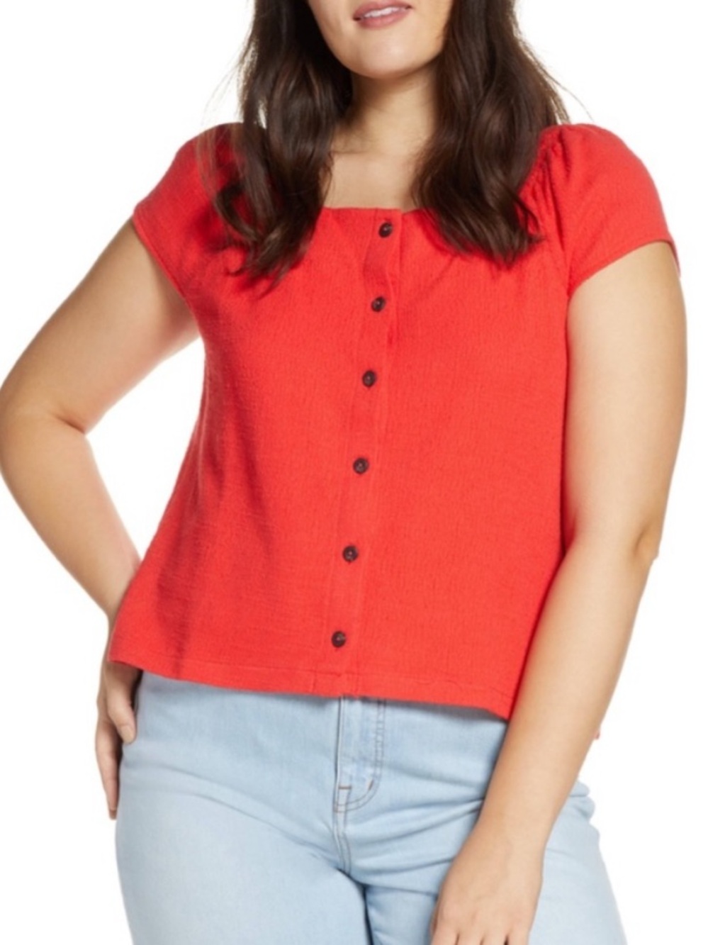 Madewell | Texture & Thread Tweed Button Down Cotton Blouse Heirloom Rose Red - Picture 2 of 9
